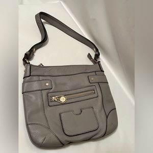 Isaac Mizrahi shoulder bag, grey, leather, gold hardware
